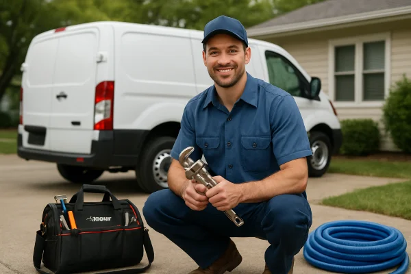A male plumber smiling and posing to the camera from Emergency Plumber Austin in Austin, TX - Burst Pipe Repair
